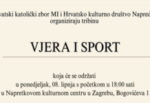 Najava: Tribina „Vjera i sport“ u Napretkovom kulturnom centru u Zagrebu